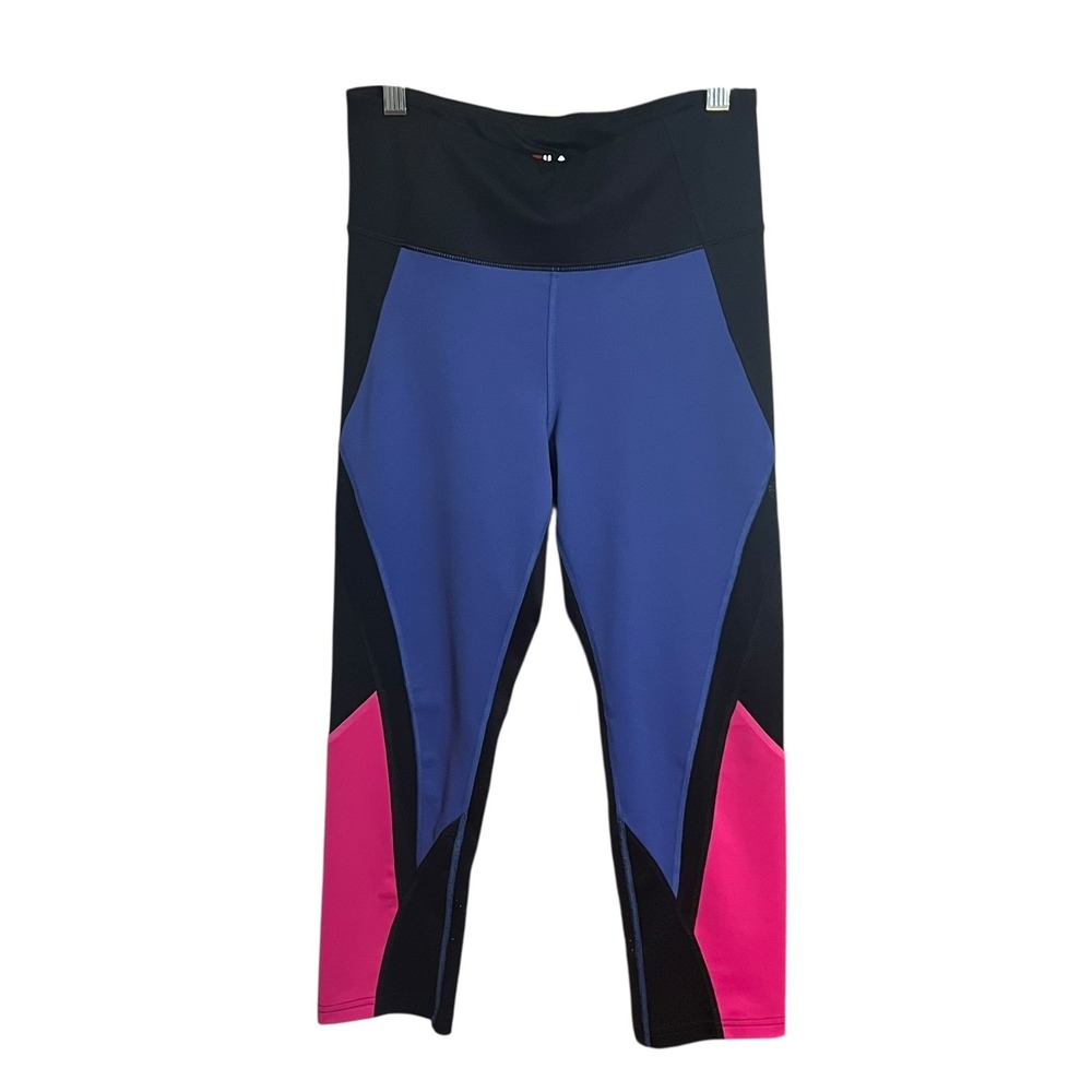 FILA Sport Women's Medium Workout Athletic Cropped Leggings Black Pink‎ Blue